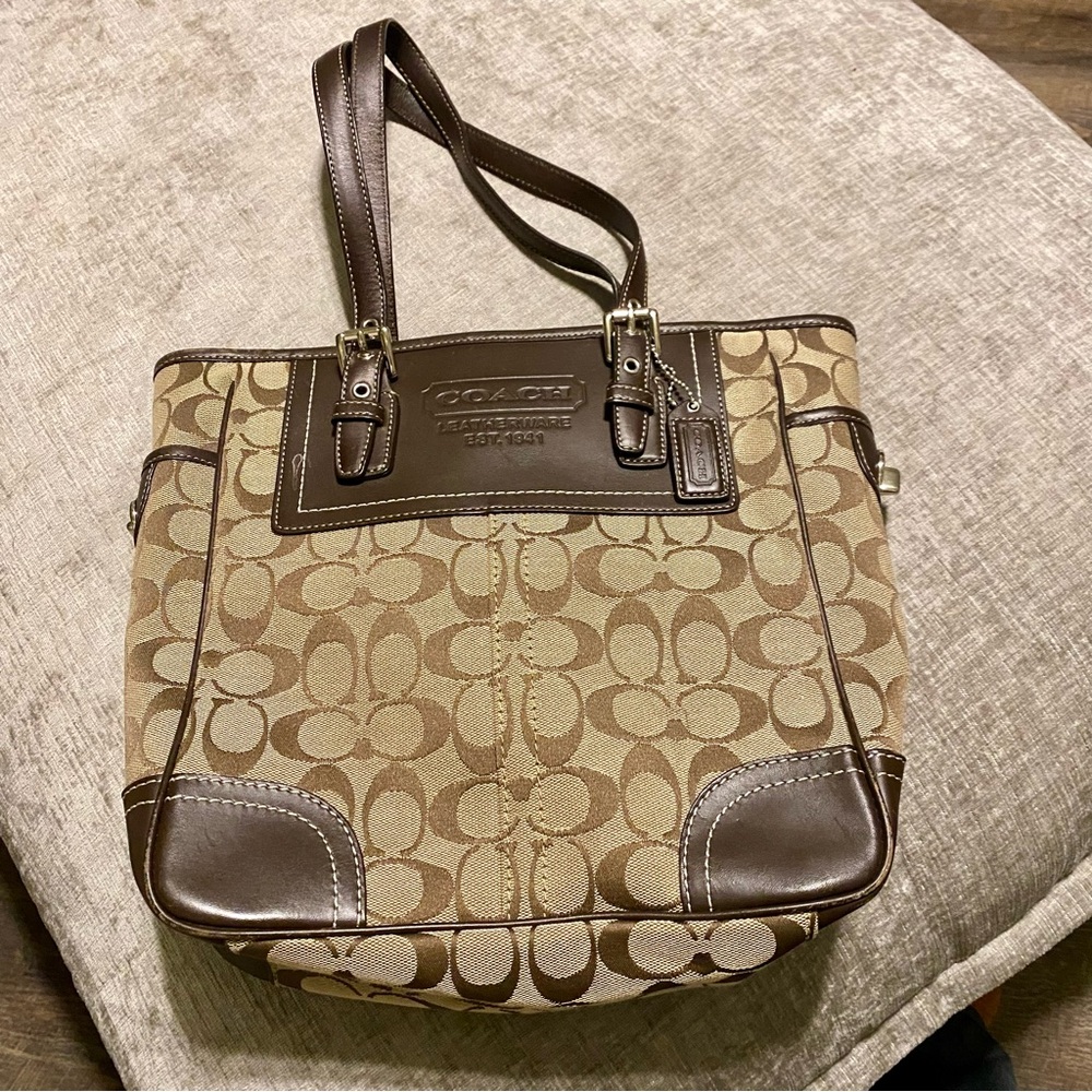 Coach Brown Leather Shoulder Bag with Signature Design